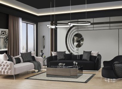 Sofagarnitur Sofa Sessel 431 Sitzer Stoff Luxus Sofas Weiß Schwarz